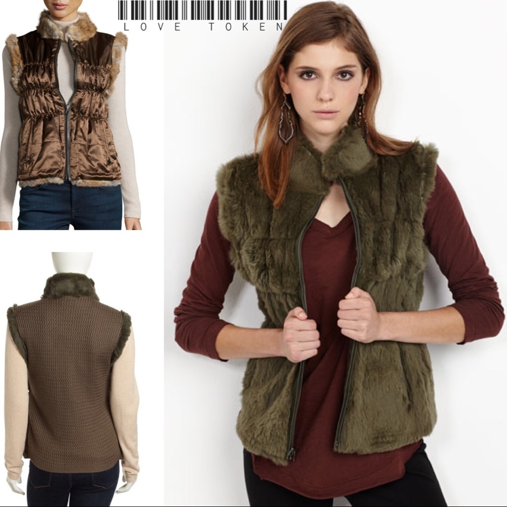 🛑CLEARANCE‼️ 🐇VINTAGE LOVE TOKEN REVERSIBLE FUR VEST Olive green